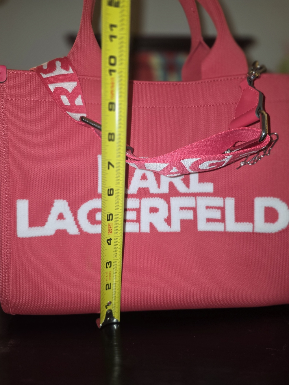Karl Lagerfeld Hot Pink Canvas Logo Tote with Detachable Strap - Picture 9 of 9